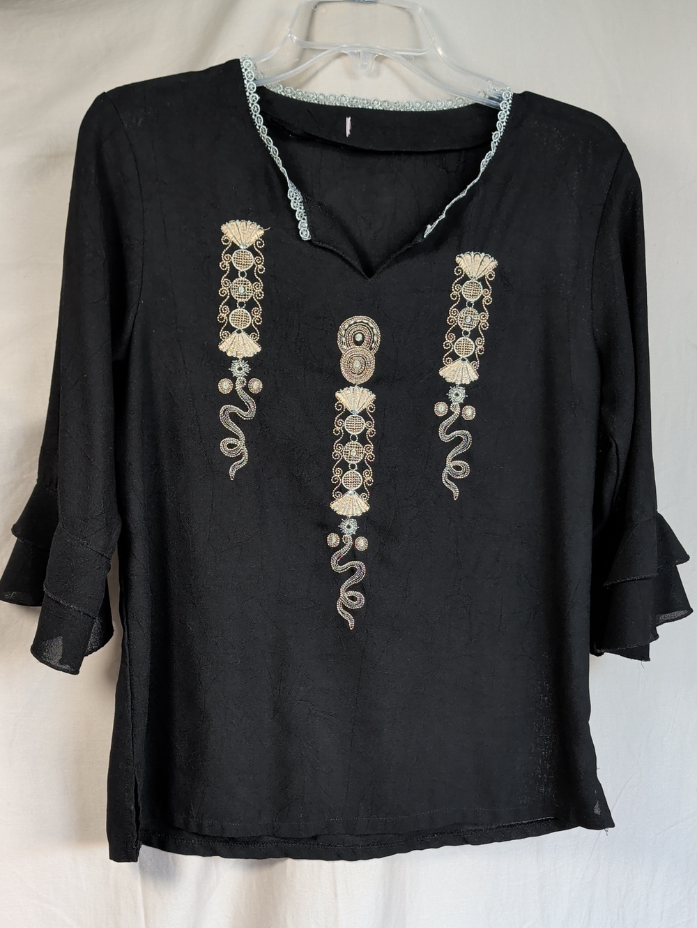 Embroidered Black Women's Peasant Top Boho And Effortless Aesthetic